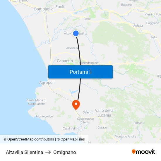 Altavilla Silentina to Omignano map