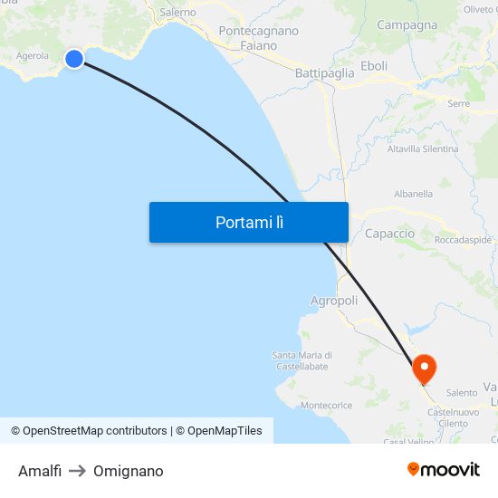 Amalfi to Omignano map