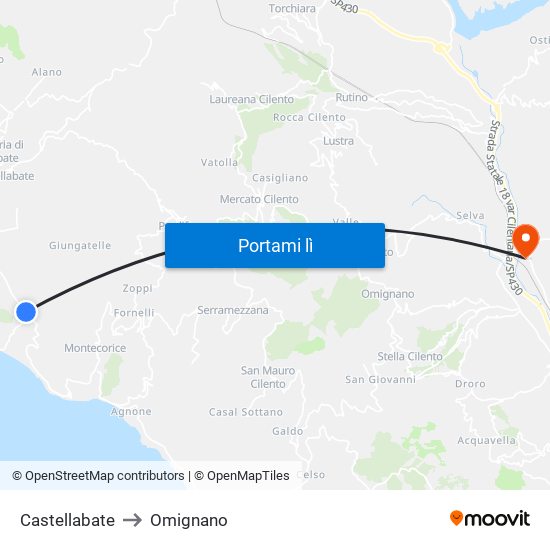 Castellabate to Omignano map