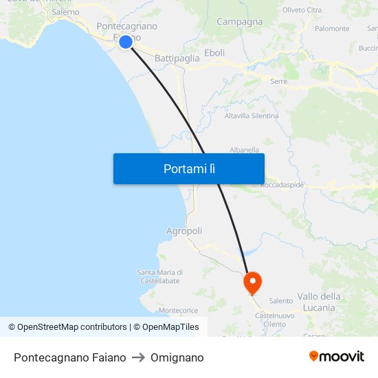 Pontecagnano Faiano to Omignano map