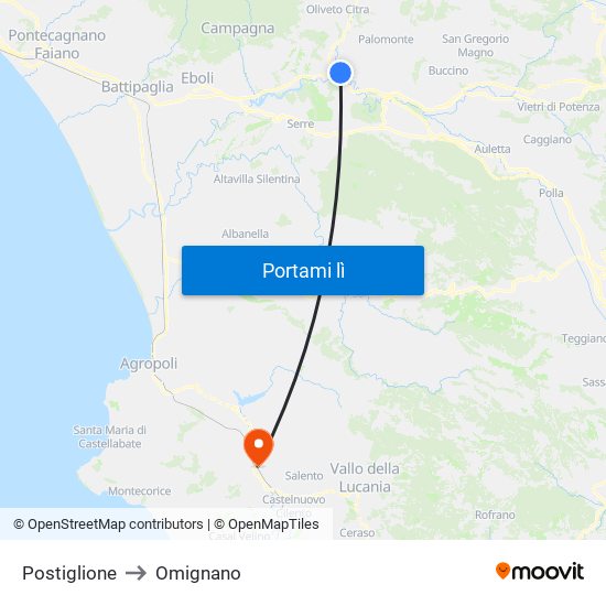 Postiglione to Omignano map