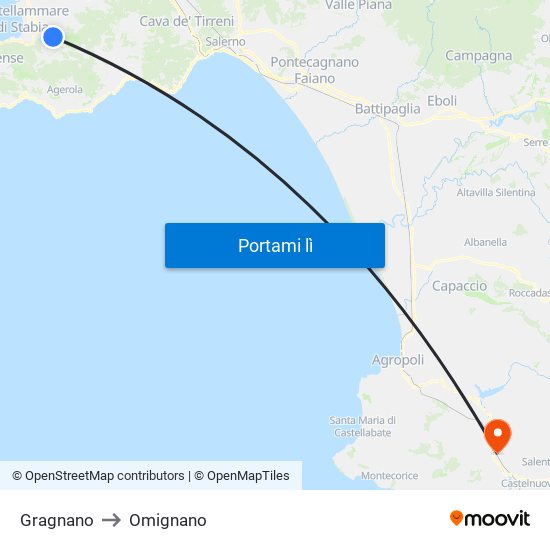 Gragnano to Omignano map