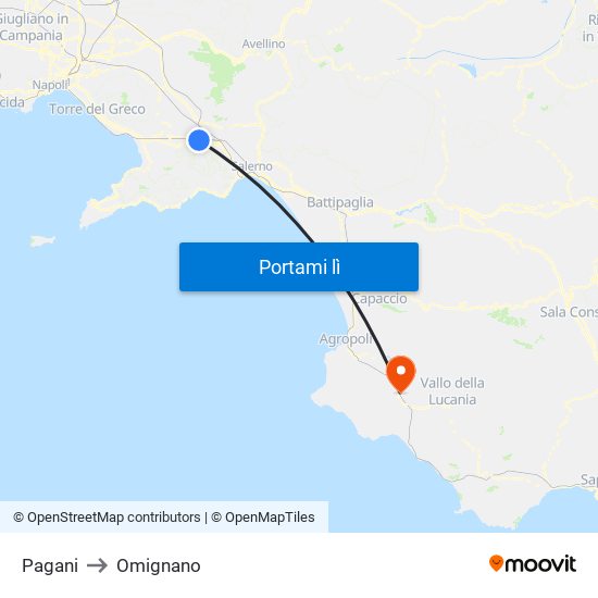 Pagani to Omignano map