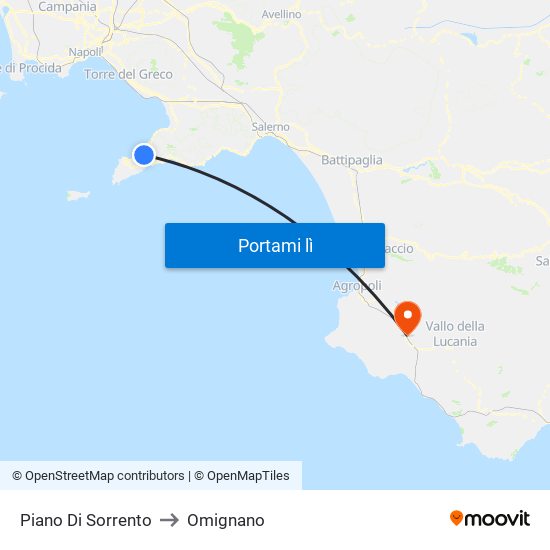 Piano Di Sorrento to Omignano map