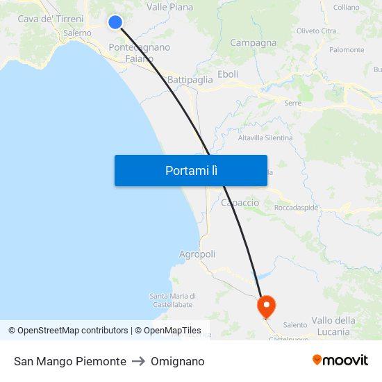 San Mango Piemonte to Omignano map