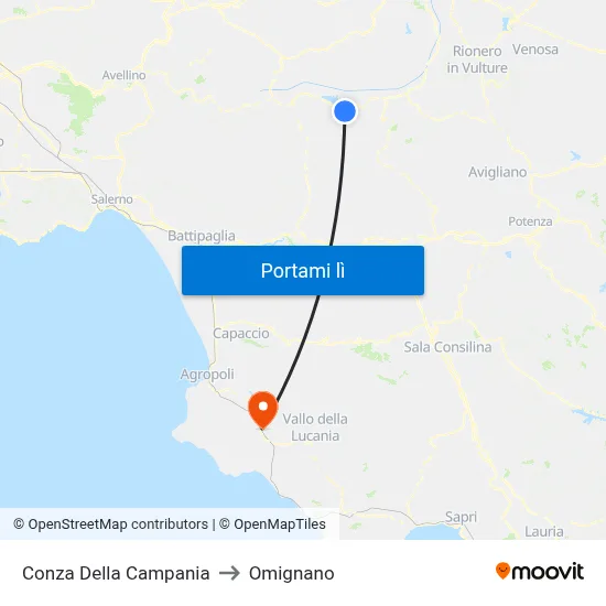 Conza Della Campania to Omignano map