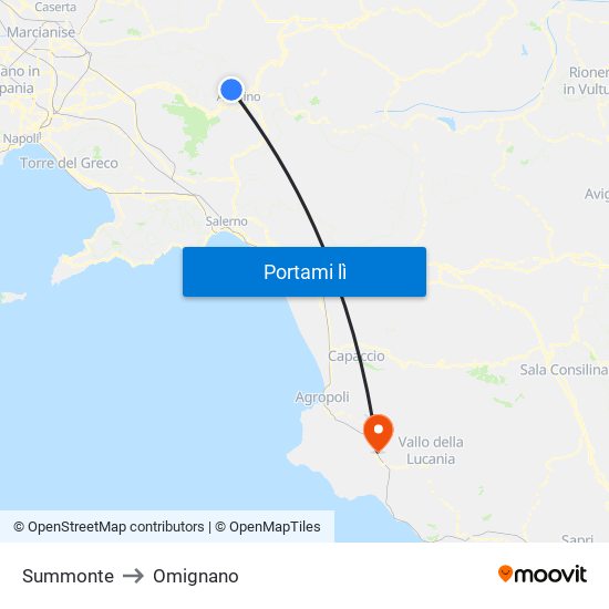 Summonte to Omignano map