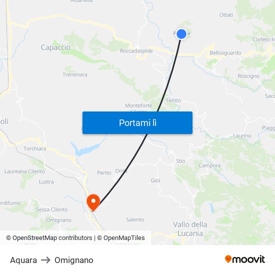 Aquara to Omignano map