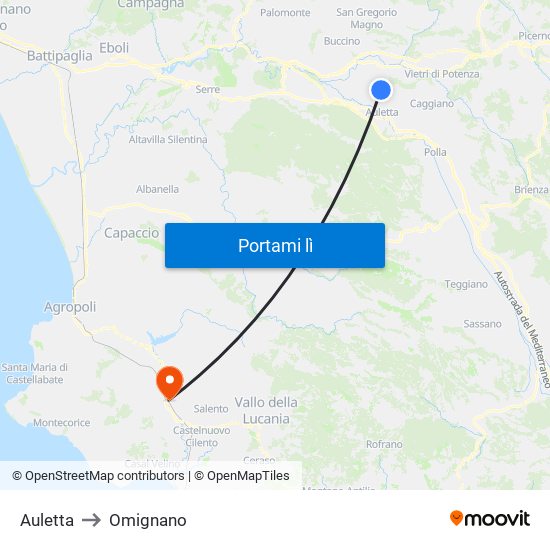 Auletta to Omignano map