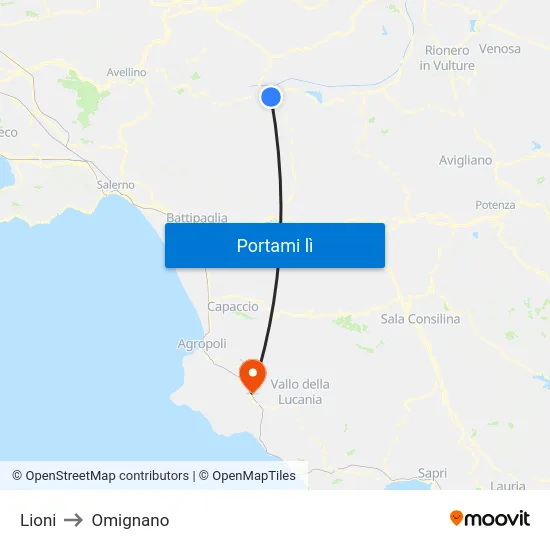 Lioni to Omignano map