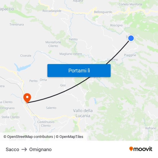 Sacco to Omignano map