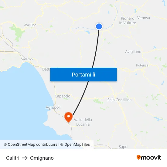 Calitri to Omignano map