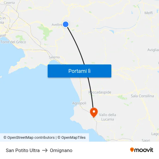 San Potito Ultra to Omignano map