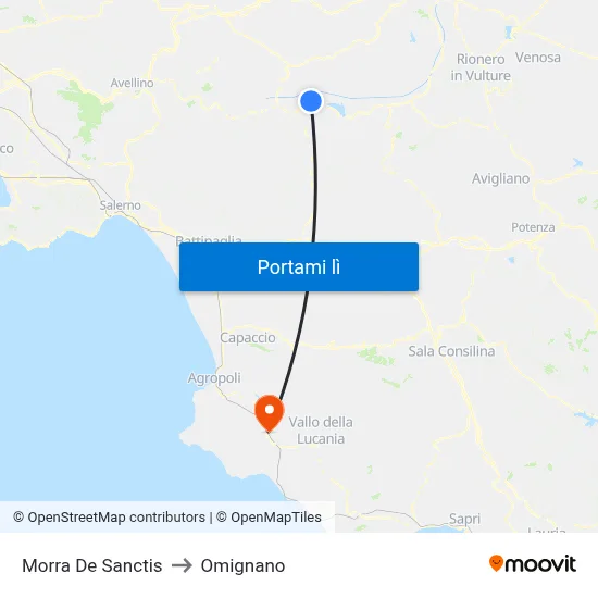 Morra De Sanctis to Omignano map