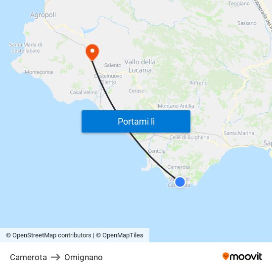 Camerota to Omignano map