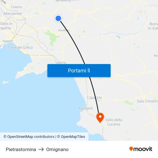 Pietrastornina to Omignano map