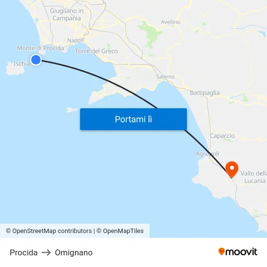 Procida to Omignano map