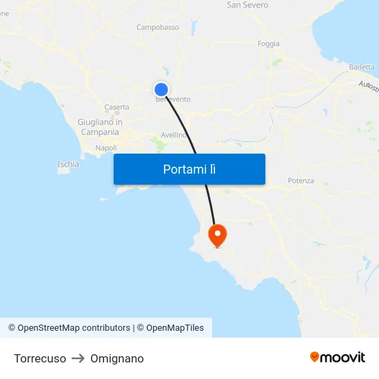 Torrecuso to Omignano map