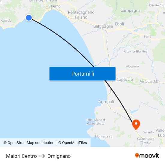 Maiori Centro to Omignano map
