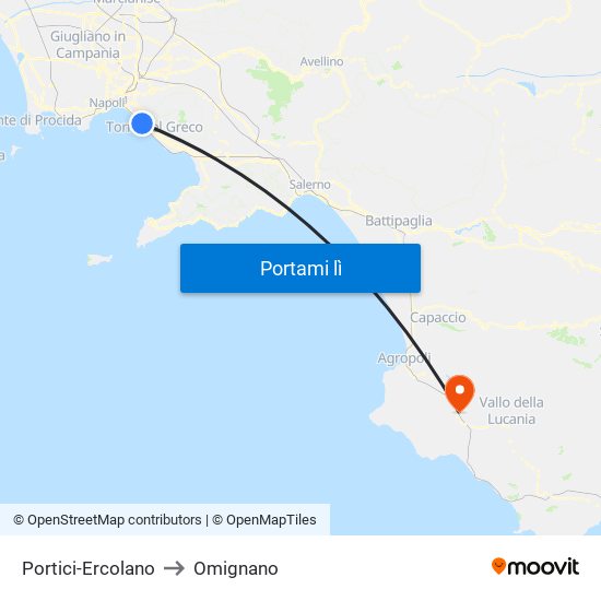 Portici-Ercolano to Omignano map