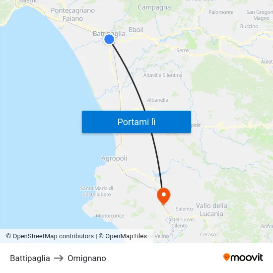 Battipaglia to Omignano map