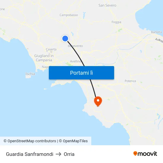 Guardia Sanframondi to Orria map