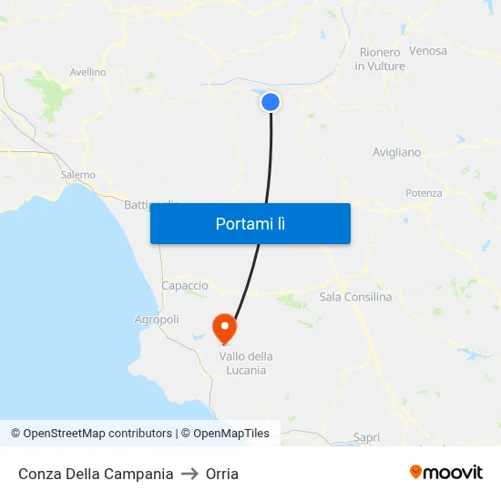 Conza Della Campania to Orria map