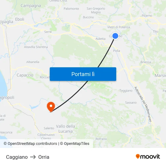 Caggiano to Orria map