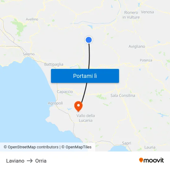 Laviano to Orria map