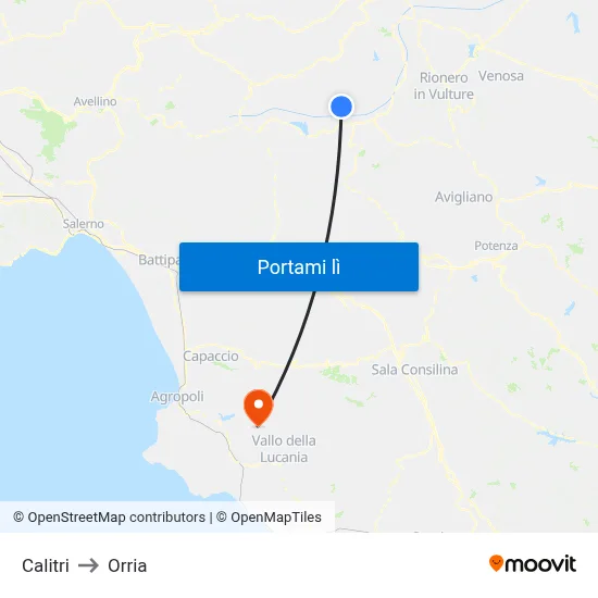 Calitri to Orria map