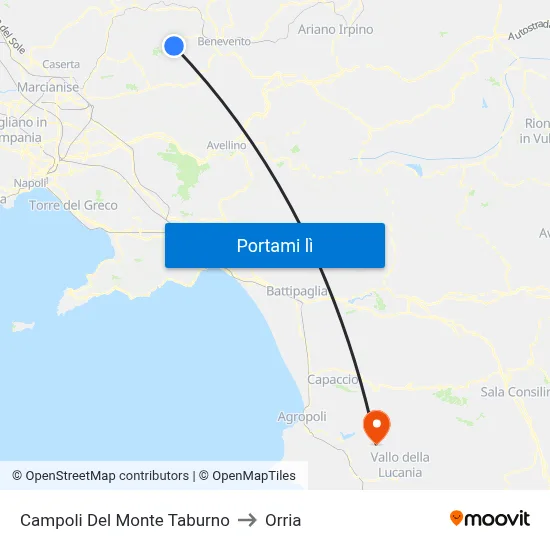 Campoli Del Monte Taburno to Orria map