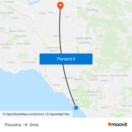 Pisciotta to Orria map