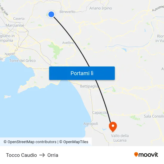 Tocco Caudio to Orria map