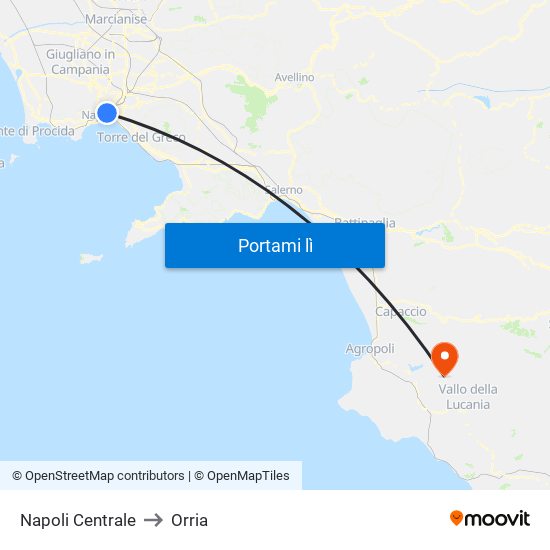 Napoli Centrale to Orria map