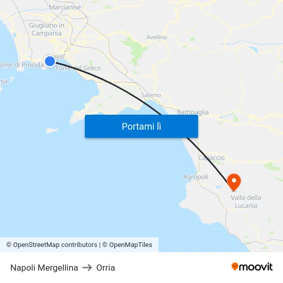 Napoli Mergellina to Orria map