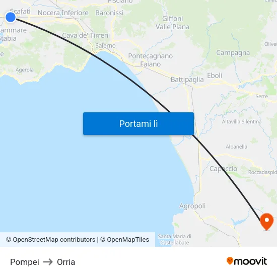 Pompei to Orria map