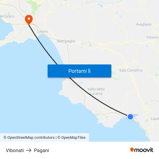 Vibonati to Pagani map