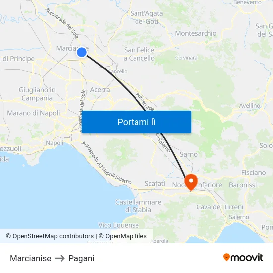 Marcianise to Pagani map