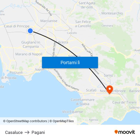 Casaluce to Pagani map