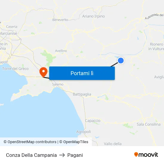 Conza Della Campania to Pagani map