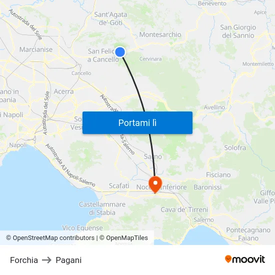 Forchia to Pagani map