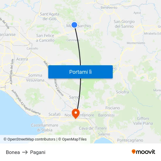 Bonea to Pagani map