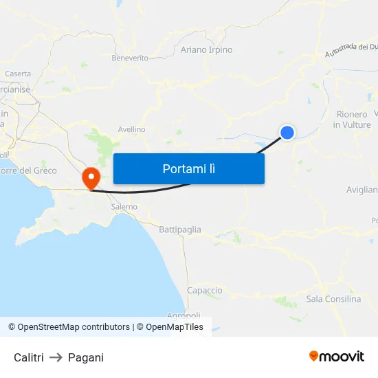 Calitri to Pagani map