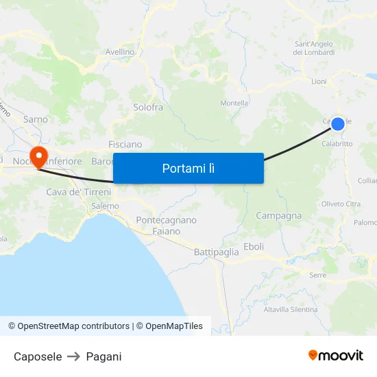 Caposele to Pagani map