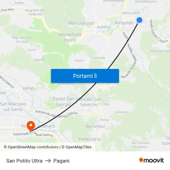 San Potito Ultra to Pagani map
