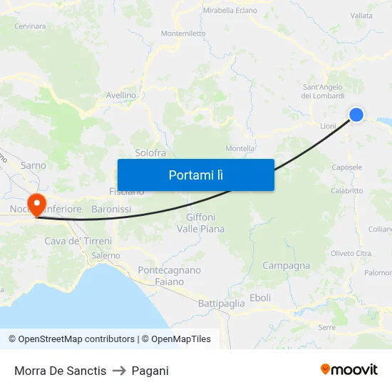 Morra De Sanctis to Pagani map
