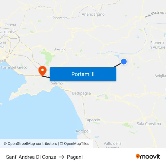 Sant' Andrea Di Conza to Pagani map