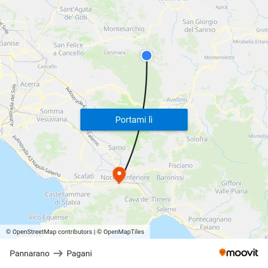 Pannarano to Pagani map