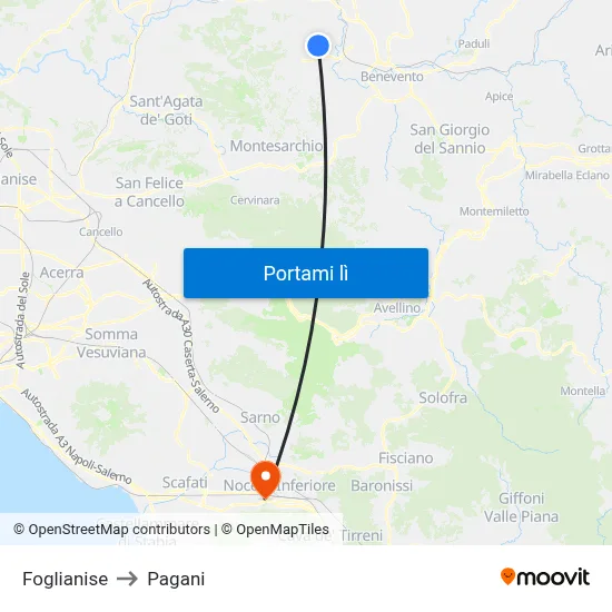 Foglianise to Pagani map