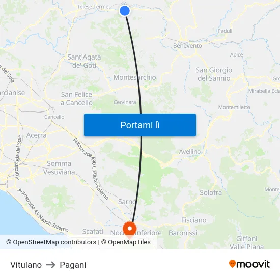 Vitulano to Pagani map